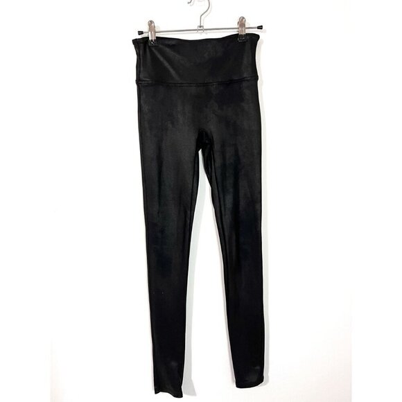 SPANX Black Faux Leather Metallic Skinny Leggings Seamless Size S - Picture 2 of 6